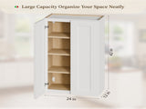 White Shaker Solid Wood Wall Cabinet with Soft-Close Doors, Adjustable Shelves - 24" Double Door W5662P465992