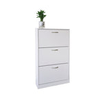 ZUN Shoe Cabinet for Entryway, White Narrow Shoe Storage Cabinet Flip Down Shoe Rack Wood 3 Tier Shoe 58259899