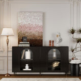 Accent Cabinet Black Lacquered Wooden Cabinet with 4 Glass Doors Sideboard Buffet Server Cabinet W1435133310
