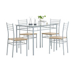 ZUN [110 x 70 x 76cm] Iron Glass Dining Table and Chairs Silver One Table and Four Chairs MDF Cushion 95820991