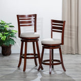 24" Counter Height Slat Back Swivel Stool, Cherry Finish, Beige Fabric Seat B04660684