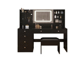 Pitted Particleboard With Triamine Coating, Tempered Glass Table Top, 5 Drawers, With Shelves, With 45527334