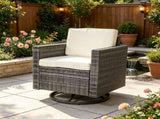 Cream White PE Wicker Outdoor Swivel Rocker 360&deg Patio Glider Chair for Porch, Backyard, Deck 87045009
