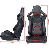 2PC New Universal Bucket Racing Seats Black Stitch Black PVC Leather Reclinable Carbon Look Leather W1739P301124