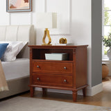 Open Space and 2 Drawers Dresser Nightstand with Charging Station, Farmhouse End Table with USB W1693P216935