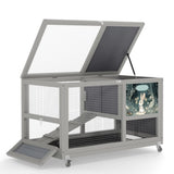 2-Tier Bunny Hutch, Wood Rabbit Cage on Wheels with Openable Roof, Ramp, Easy-to-Clean Tray, Guinea W2181P356045