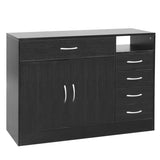 ZUN FCH MDF With Triamine Double Doors And Five Drawers Bathroom Cabinet Black 42835201