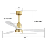 ZUN 48 Inch Modern Ceiling Fan With Lights 3 Wood Fan Blade Noiseless Reversible Motor Remote Control W934P147068