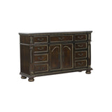 ZUN Formal Traditional Dresser of 9 Drawers Dark Cherry Finish with Gold Tipping Storage Cabinet B011P211337