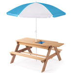 ZUN 3-in-1 Kids Outdoor Wooden Picnic Table With Umbrella, Convertible Sand & Wate, Gray ASTM & CPSIA W1390P160713