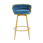 ZUN Swivel Counter Height Bar Stools Set of 2, 31." Bar Height Stools with Hand-Woven Backrest & Gold N762P216979C