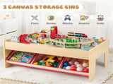 Kids Wooden Train Table with 94PCS Accessories, 2 Reversible Tabletops & 3 Fabric Storage Drawers 88738761