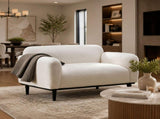 Boucl Fabric Loveseat Sofa - 50 Inch White Upholstered 2-Seater with Black Legs, Comfortable & N762P407898W
