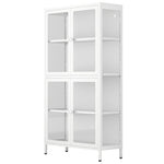 ZUN Four Glass Door Storage Cabinet with Adjustable Shelves and Feet Cold-Rolled Steel Sideboard W1673106109