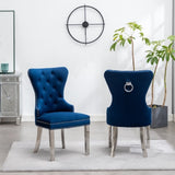 ZUN Montura Contemporary Tufted Velvet Chair with Nailhead Trim, Set of 2, Blue T2574P164574