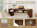 Rustic Brown Wall-Mounted Floating Computer Desk with 3-Cube Storage, Sturdy Wooden Workstation for 55825047