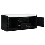 Storage Bench with 2 Drawers and 2 Cabinets, Shoe Bench with Removable Cushion for Living Room, 52471490
