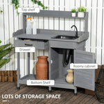 ZUN Gray Outdoor Potting Bench with Sink and Faucet ,Hooks,Storage Cabinet 09082048