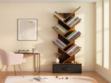 7-Tier Tree Bookshelf with Drawer, Tall Narrow Wood Bookcase for Living Room, Bedroom, Floor 67147654