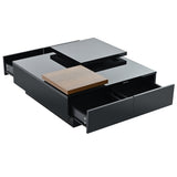 Movable Top Coffee Table, Modern Square Wood Coffee Table with High Gloss finish, 4 Hidden Storage 25494699