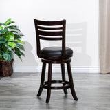 24" Counter Height Slat Back Swivel Stool, Espresso Finish, Black Leather Seat B04660680