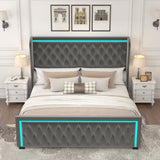 ZUN King Platform Bed Frame With High headboard, Velvet Upholstered Bed with Deep Tufted Buttons, W834126415