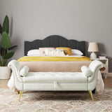 White, PU Leather, Metal Feet Upholstered Ottoman Bedroom Lounge Ottoman Flip Top Storage Sofa Bench 94764869