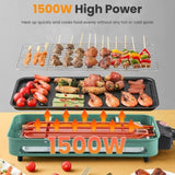 ZUN 1500W Electric Indoor Grill 2 in 1 Electric BBQ Gill with Grill Net Removable Plate 5 Temperature 90269749