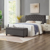 Upholstered tufted button storage bench ,Linen fabric entry bench with spindle wooden legs, Bed W2186P151307