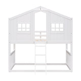 ZUN Twin Over Twin House Bunk Bed With Ladder, Wood Bed-White 63586267