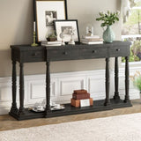 U_STYLE Retro Senior Console Table for Hallway Living Room Bedroom with 4 Front Facing Storage WF312987AAB