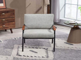 Modern Accent Chair with Natural Wood Armrests Black Metal Frame, Light Gray Upholstered Seat W2215P248473