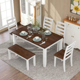 ZUN Rustic Style 6-Piece Dining Room Table Set with 4 Ernomic Designed Chairs & a Bench 47953033