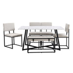 ZUN Modern Faux Marble 6-Piece Dining Table Set,60inch Metal Kitchen Table Set with Upholstered Dining 03612036