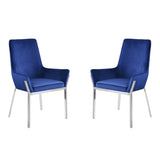 Set of 2 Blue Velvet Upholstered Side Chairs in Mirrored Silver Finish B016P324715