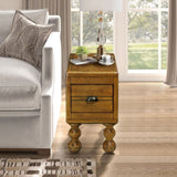 Solid Wood End Table, Rectangle 23.6 inch Narrow Side Table with Drawer, Vintage Bedside Table W1202P176736