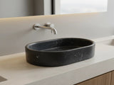 Luxury Dark Gray Natural Marble Vessel Sink, 23.6" Oval Matte Stone Basin, Solid One-Piece Carved, W1696P408022