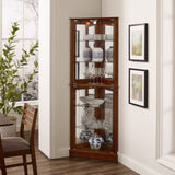 Corner Curio Dispaly Cabinet with Lights, Adjustable Tempered Glass Shelves, Mirrored W1693P171668