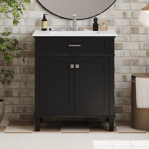 ZUN 30-inch bathroom vanity with ceramic basin, soft close door and adjustable shelves N729P173380B