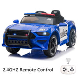 ZUN 12V Kids Ride On Car ,Police sports car,2.4GHZ Remote Control,LED Lights,Siren,Microphone,Blue 33746800