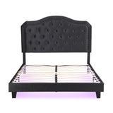 Upholstered Bed Button Tufted with Curve Design - Strong Wood Slat Support - Easy Assembly - Black W2297P268385
