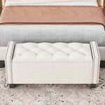 ZUN Upholstered Velvet Storage Bench for Bedroom, End of Bed Bench with Rivet Design, Tufted Foot Rest 51830607