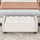 ZUN Upholstered Velvet Storage Bench for Bedroom, End of Bed Bench with Rivet Design, Tufted Foot Rest 51830607