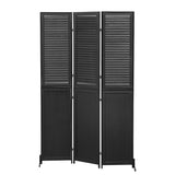 ZUN 3 Panel Room Divider 6Ft Wood Folding Privacy Screen Black Room Separator Free Standing Wall W1757122143