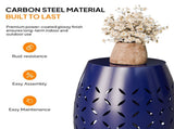 9.4" Steel Patio End Table, Round Hollow Drum Side Table, Accent Table for Indoor and Outdoor, Blue 21472305
