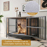 Dog Crate Furniture, Wooden Dog Crate Table, 38.9" Dog Kennel with 2 Slidings and Thick Iron W840P203068
