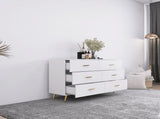 High Glossy Surface 6 Drawers Chest of Drawer with Golden Handle and Golden Steel Legs White Color W2139134915