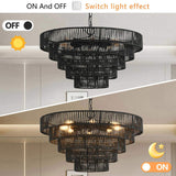 Rustic 5-Tier Black Hemp Rope Chandelier with 8 E12 Sockets, UL Listed Hardwired Pendant Light, Boho W1340P241299