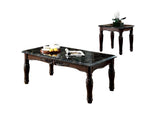 Traditional Espresso Solid wood 3pc Tables Set 1x Coffee Table and 2x End Tables Faux Marble Top B011P206780