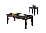 ZUN Traditional Espresso Solid wood 3pc Tables Set 1x Coffee Table and 2x End Tables Faux Marble Top B011P206780